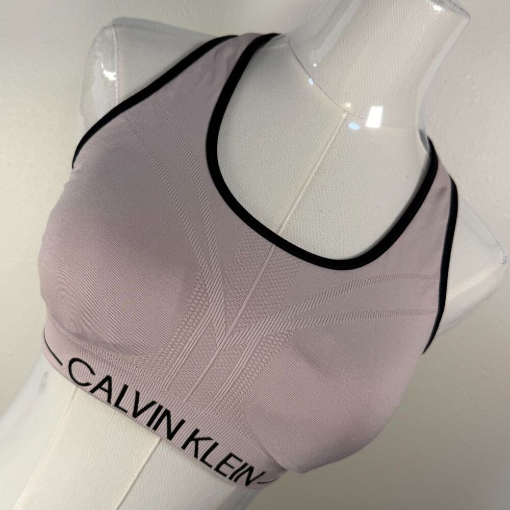 Calvin Klein Performance Sports Bra Medium Pink Black Racerback Seamless